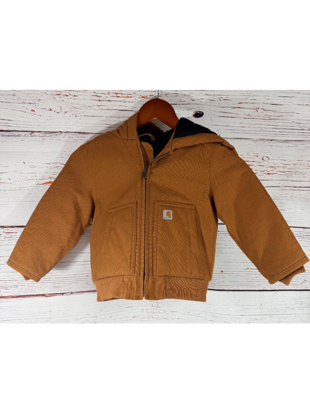 Carhartt Toddler Quilted Jacket 3T Brown With Hood & Zip Closure